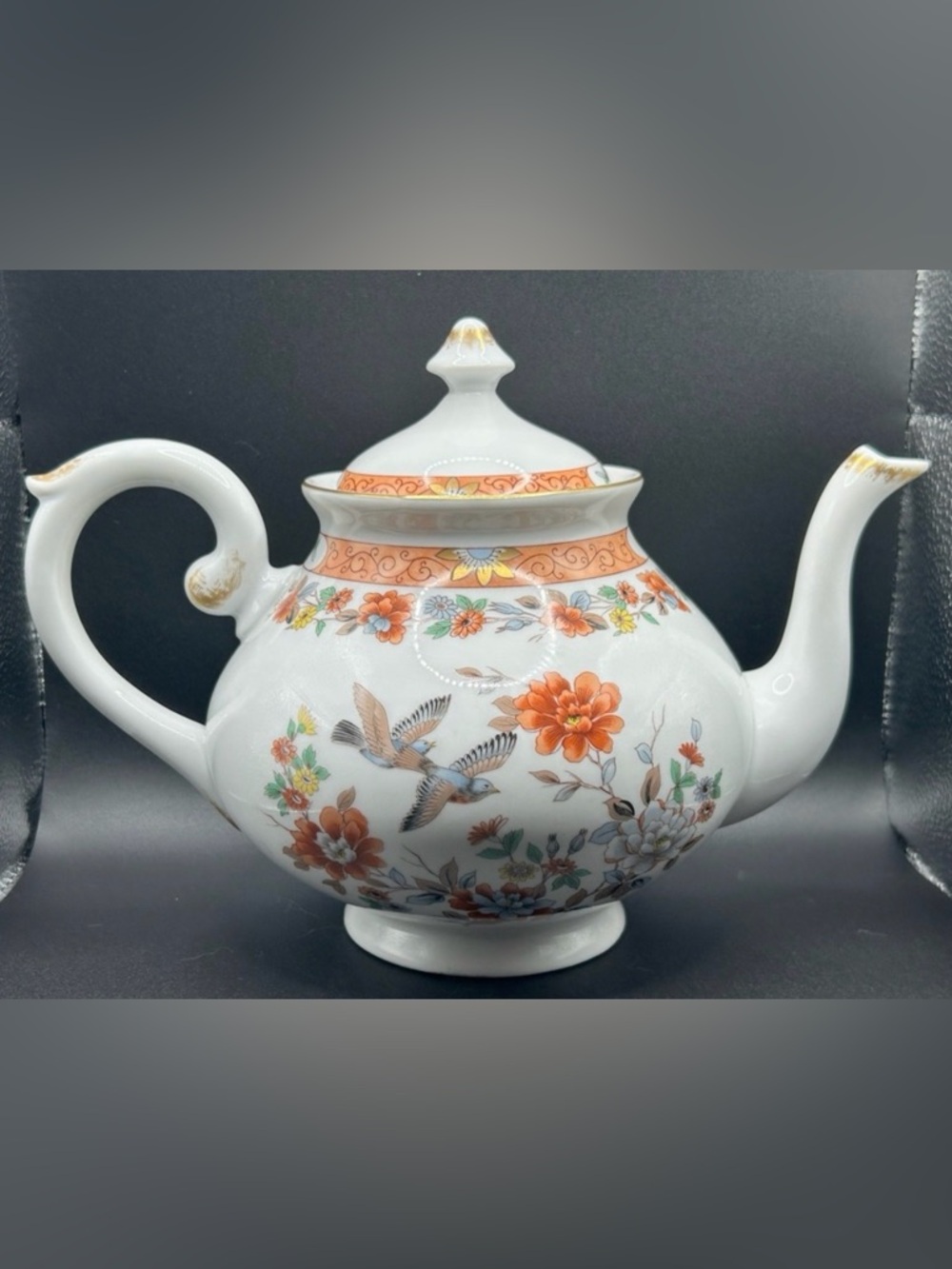 Mottahedeh Vista Alegre Magnolia & Birds Pattern Vintage Porcelain Teapot Boho